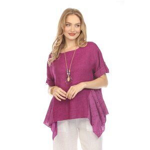 Grape Half Sleeves Top with Asymmetrical Hem